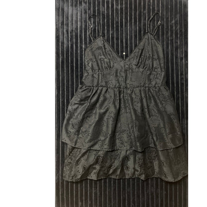 Wild Fable Women's Black Layered Ruffle V-Neck Spaghetti Strap Mini Dress L