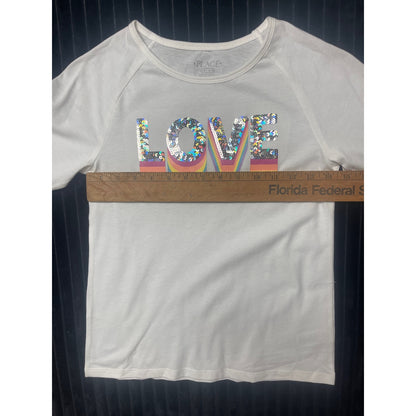 The Children's Place Girls White Sequin "Love" T-Shirt Size L