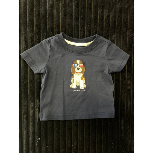 Janie and Jack Baby Boy Navy Blue Puppy Dog Graphic Pull-Over T-Shirt 3-6M NWOT