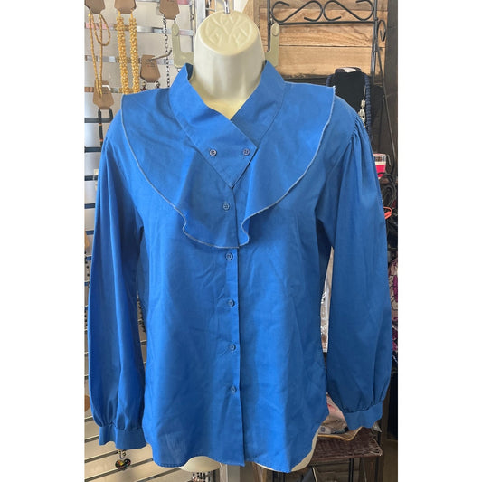 Ship N Shore Women's Vintage Blue Button-Down Blouse Size 10