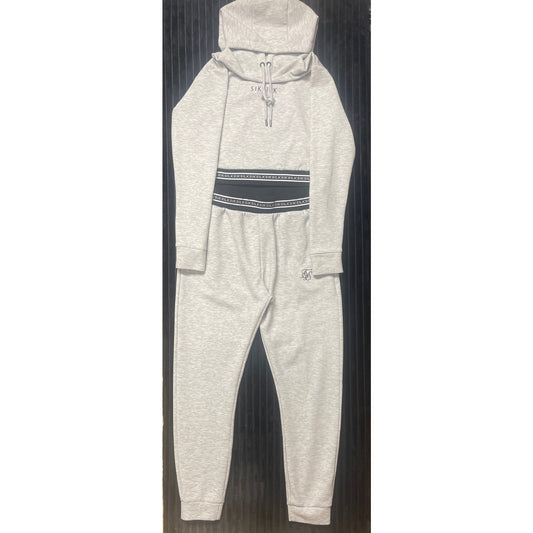 SikSilk Women's Cropped Jacket/Joggers Set Sz 8 Gray Black & White Striped Logo