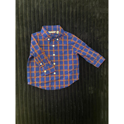Janie & Jack Baby Boy Short Sleeve Plaid Dress Shirt Dark Blue 3-6M