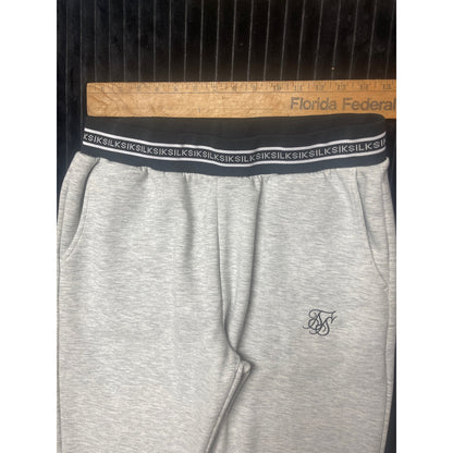 SikSilk Women's Cropped Jacket/Joggers Set Sz 8 Gray Black & White Striped Logo