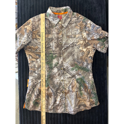 "She Outdoors Camo Short Sleeve Button-Up Dress Shirt Size Medium Women's"