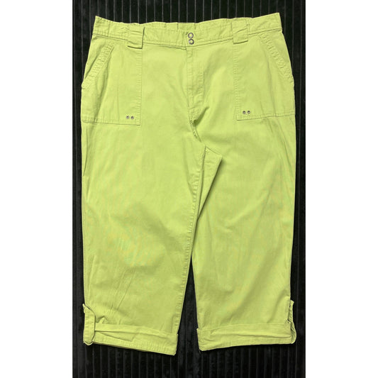 Sag Harbor Sport Women's Wide Leg Cuffed Cropped Pants Bright Green Size 18W