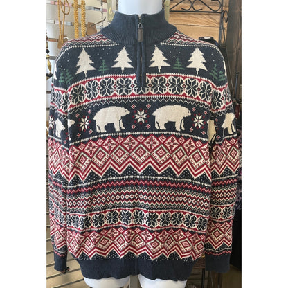 Aspen Men's Long Sleeve Pullover Sweater Sz XL Polar Bear Winter Scene Quarter Zip