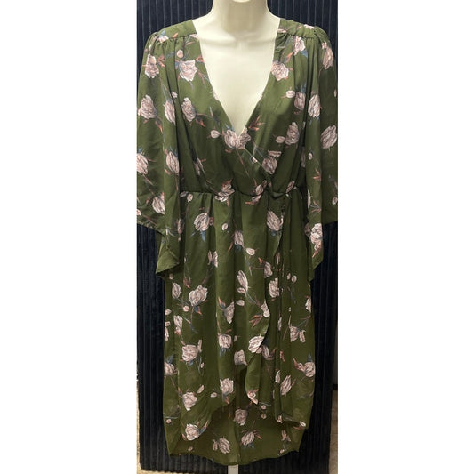 Bailey Blue Green Floral Dress Size M | High-Low Hem, Plunging V-Neck