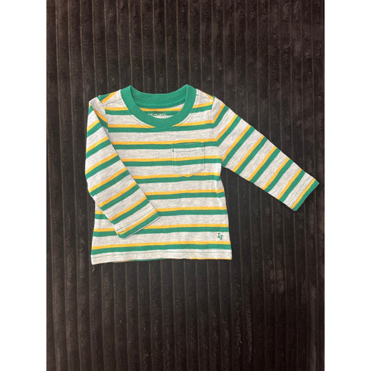 Janie and Jack Baby Boy Green Striped Long Sleeve Pull-Over Shirt 3-6M NWOT