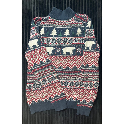 Aspen Men's Long Sleeve Pullover Sweater Sz XL Polar Bear Winter Scene Quarter Zip