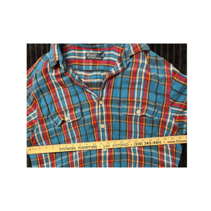 Polo Ralph Lauren Vintage Camp Button-Up Shirt Men’s S Plaid Blue Orange Red Black