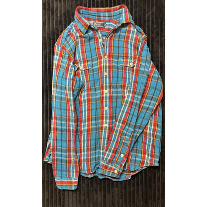 Polo Ralph Lauren Vintage Camp Button-Up Shirt Men’s S Plaid Blue Orange Red Black