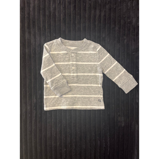 Janie and Jack Baby Boy Long Sleeve Gray White Pullover Shirt 3-6M