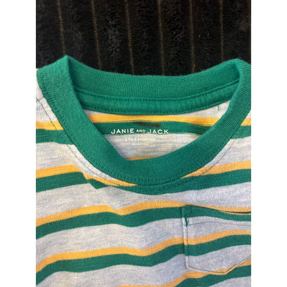 Janie and Jack Baby Boy Green Striped Long Sleeve Pull-Over Shirt 3-6M NWOT
