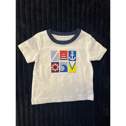Janie and Jack Baby Boy White Nautical Pull-Over Graphic T-Shirt 3-6M NWOT