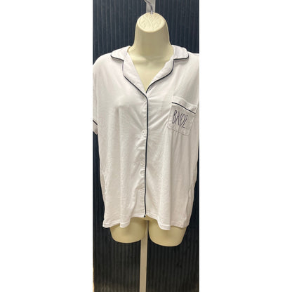 Rae Dunn BRIDE Womens Pajama White Night Sleep Shirt Wedding Bride Button Medium