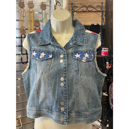 Vtg L.E.I  Jean Vest Womens S American Flag 
Patriotic USA Sleeveless 90s Y2K