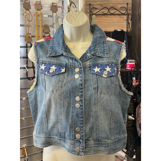 Vtg L.E.I  Jean Vest Womens S American Flag 
Patriotic USA Sleeveless 90s Y2K