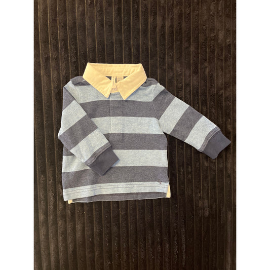 Janie and Jack Baby Boy Blue Striped Long Sleeve Polo Dress Shirt 3-6M NWOT