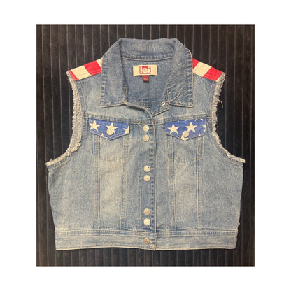 Vtg L.E.I  Jean Vest Womens S American Flag 
Patriotic USA Sleeveless 90s Y2K